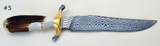 200 layer laddered W pattern Damascus B6 Blade 1/4" X 1 1/2" x 8" long, Handle 5" long, Guard 3 1/2" with damascus ends